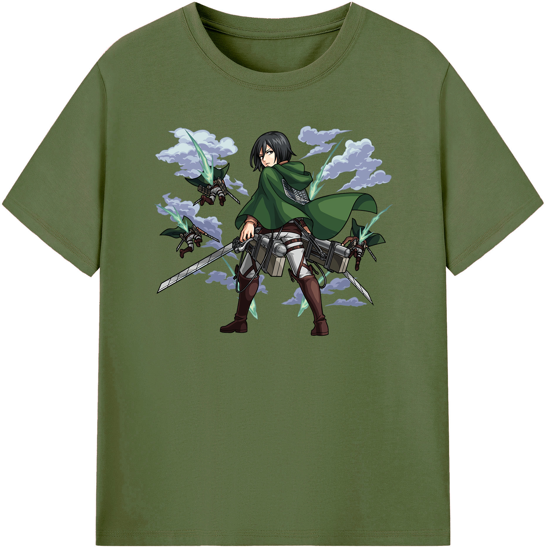 （画像用） 進撃の巨人 ミカサ·アッカーマン Attack on Titan Mikasa Ackerman 綿100％半袖Tシャツ（フロントプリント）